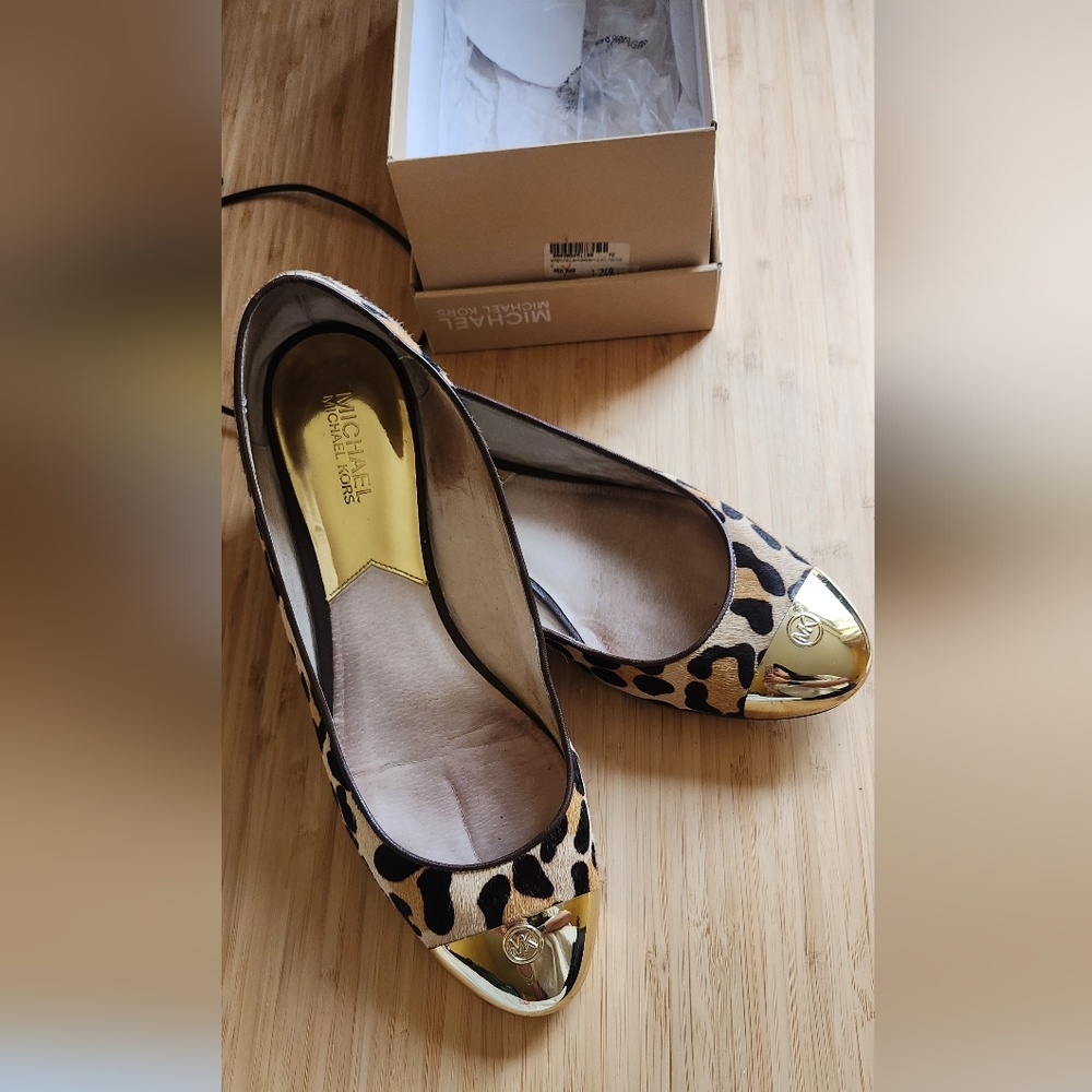Michael Kors Animal Print Flats with Gold Tips